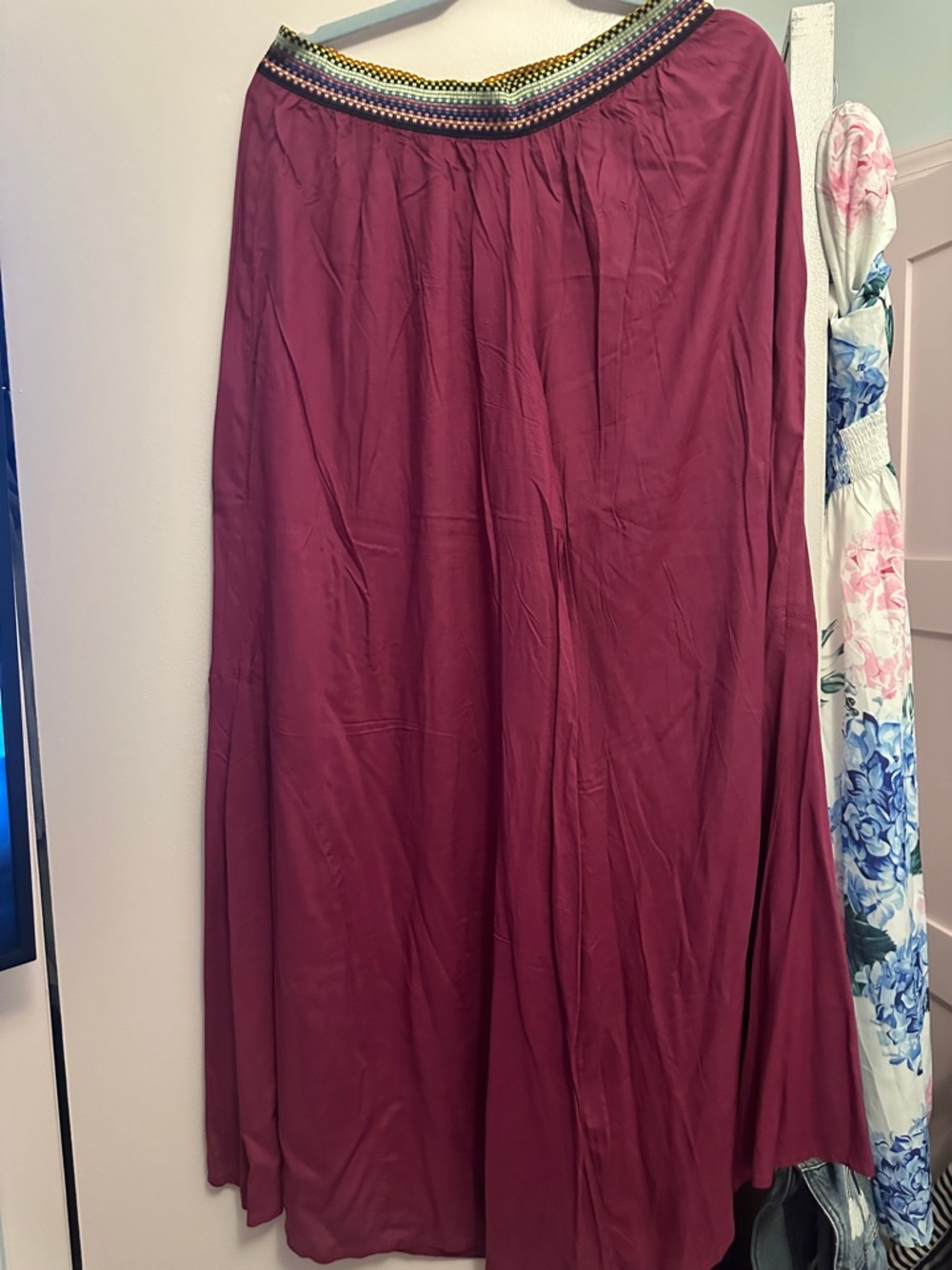 Save The Queen Maroon Maxi Skirt with Embellished Waistband